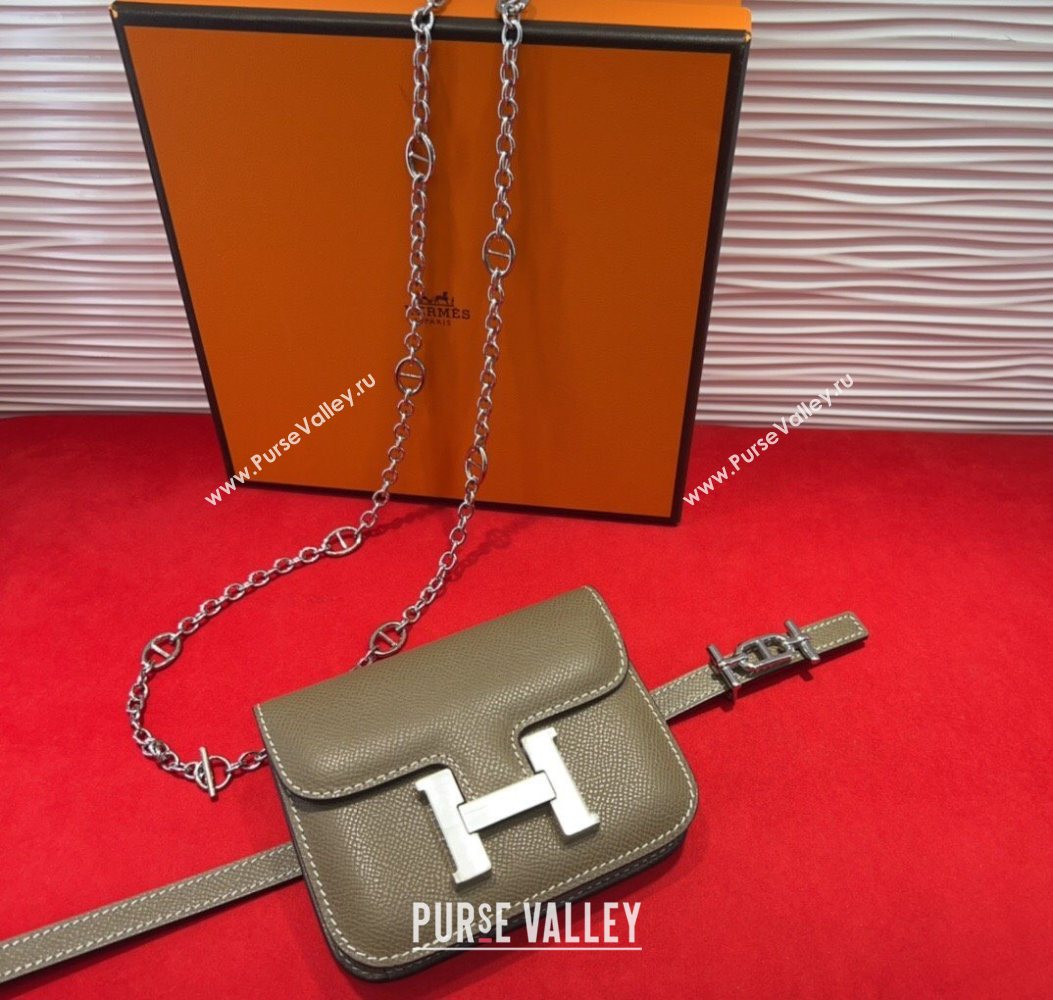 Hermes Constance Slim Pouch Belt 1.5cm in Grained Calfskin with dAncre Buckle Grey 2025 H072405 (99-250724140)