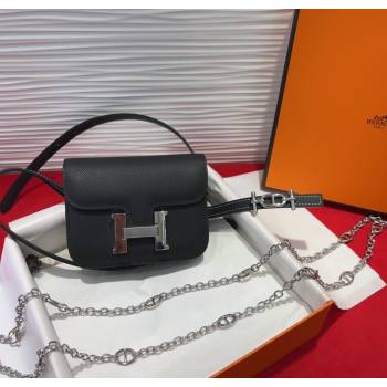Hermes Constance Slim Pouch Belt 1.5cm in Grained Calfskin with dAncre Buckle Black 2025 H072405 (99-250724141)