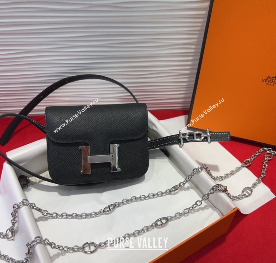 Hermes Constance Slim Pouch Belt 1.5cm in Grained Calfskin with dAncre Buckle Black 2025 H072405 (99-250724141)