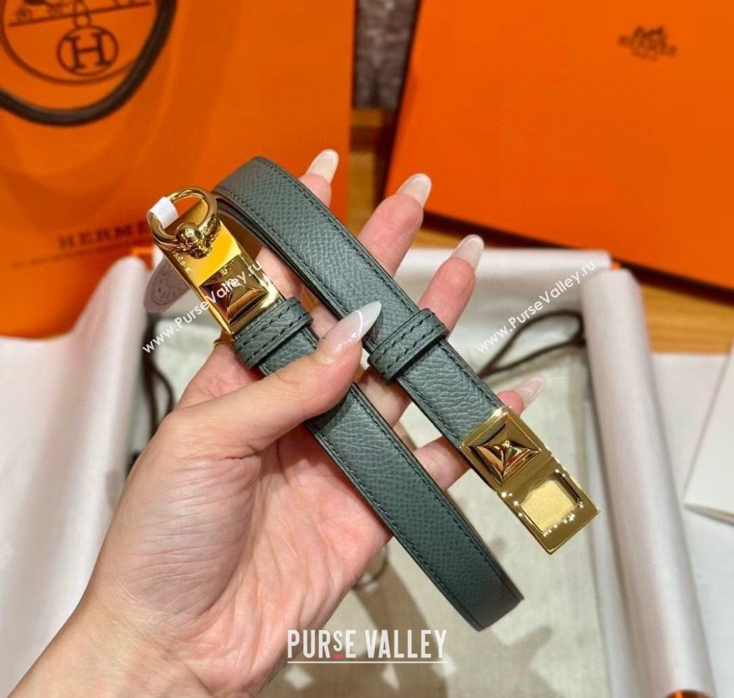 Hermes Womens Rivale Belt 1.8cm with Two Medor Studs and Ring Buckle Dark Grey/Gold 2025 (99-250725027)