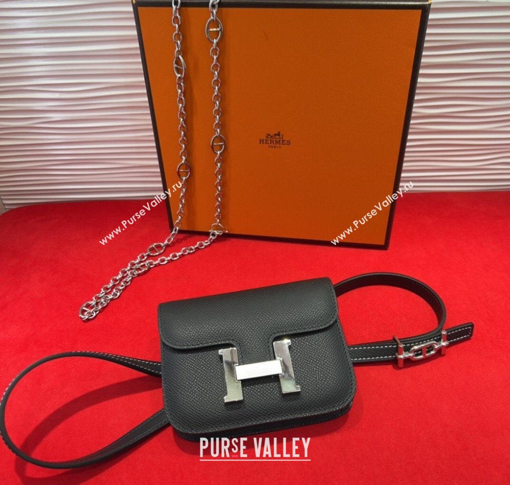 Hermes Constance Slim Pouch Belt 1.5cm in Grained Calfskin with dAncre Buckle Black 2025 H072405 (99-250724141)