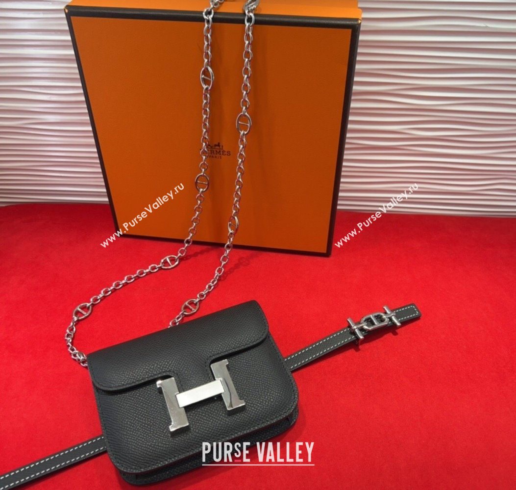 Hermes Constance Slim Pouch Belt 1.5cm in Grained Calfskin with dAncre Buckle Black 2025 H072405 (99-250724141)