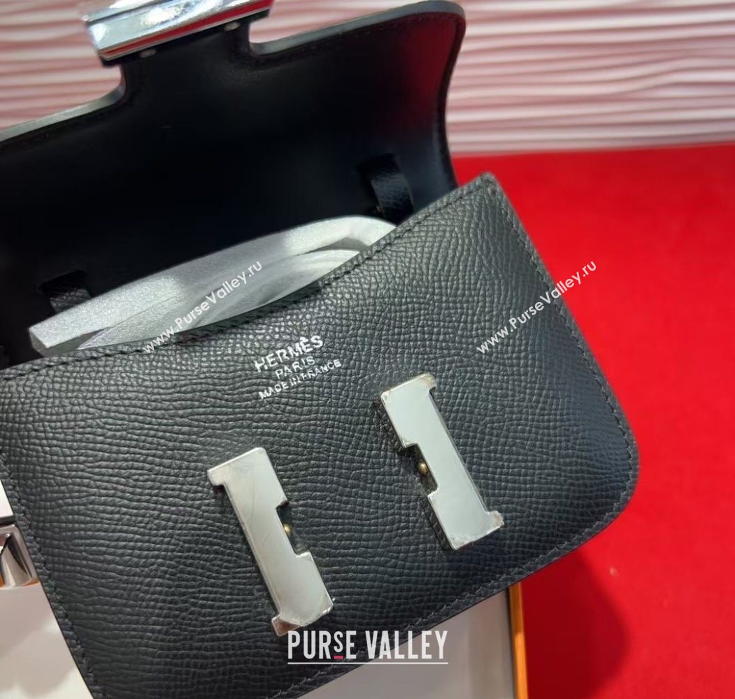 Hermes Constance Slim Pouch Belt 1.5cm in Grained Calfskin with dAncre Buckle Black 2025 H072405 (99-250724141)