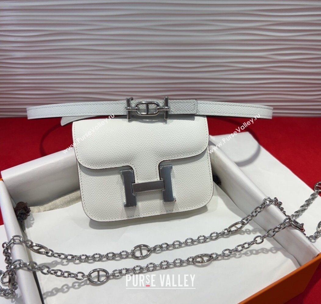 Hermes Constance Slim Pouch Belt 1.5cm in Grained Calfskin with dAncre Buckle White 2025 H072405 (99-250724142)