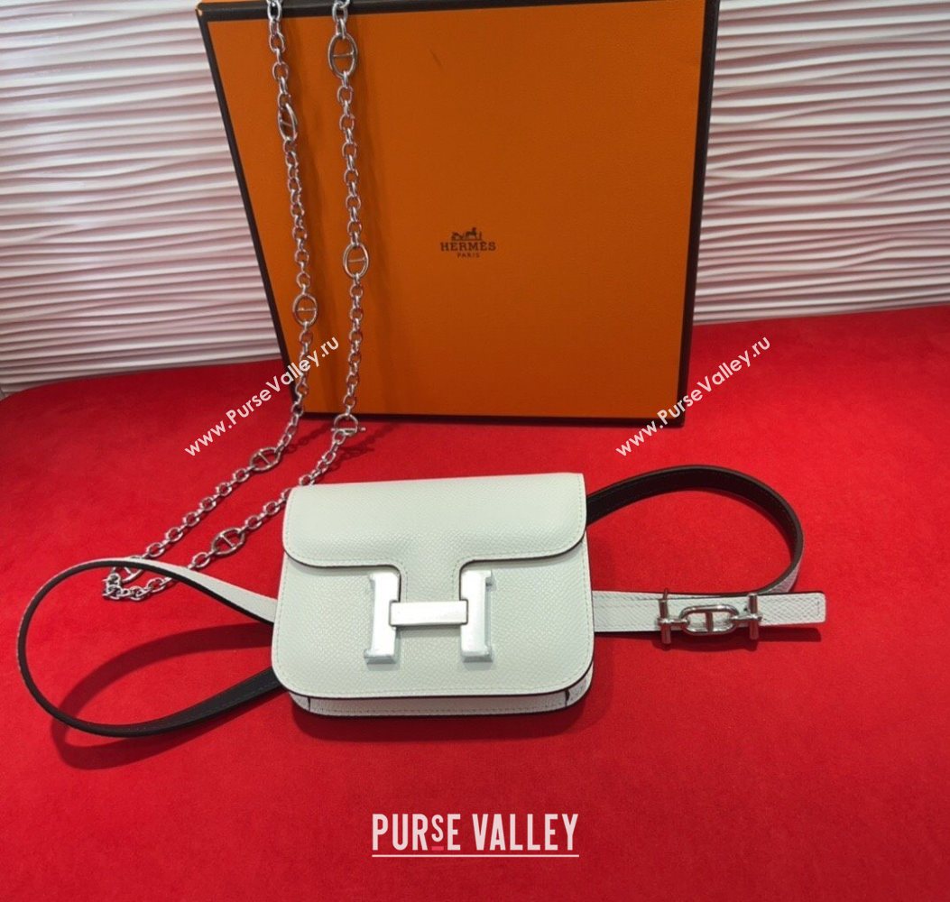 Hermes Constance Slim Pouch Belt 1.5cm in Grained Calfskin with dAncre Buckle White 2025 H072405 (99-250724142)