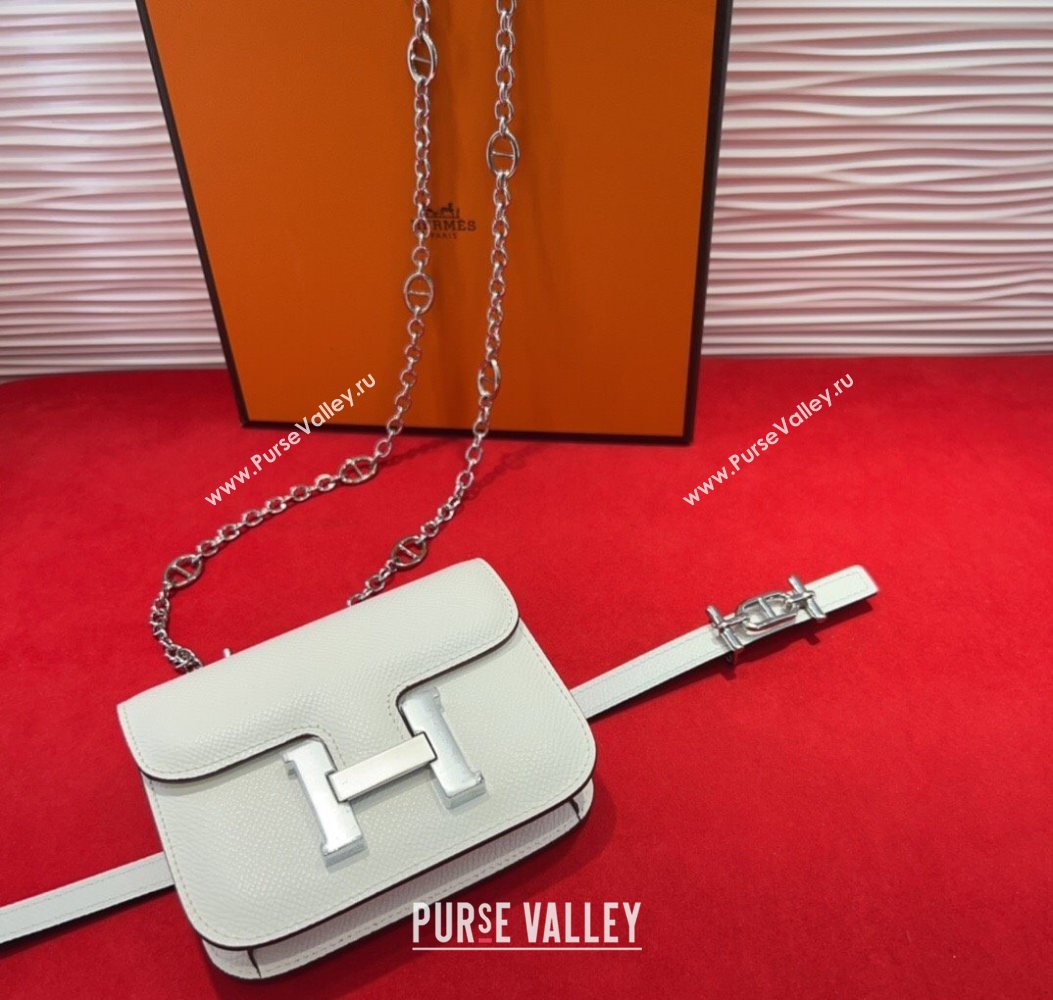 Hermes Constance Slim Pouch Belt 1.5cm in Grained Calfskin with dAncre Buckle White 2025 H072405 (99-250724142)