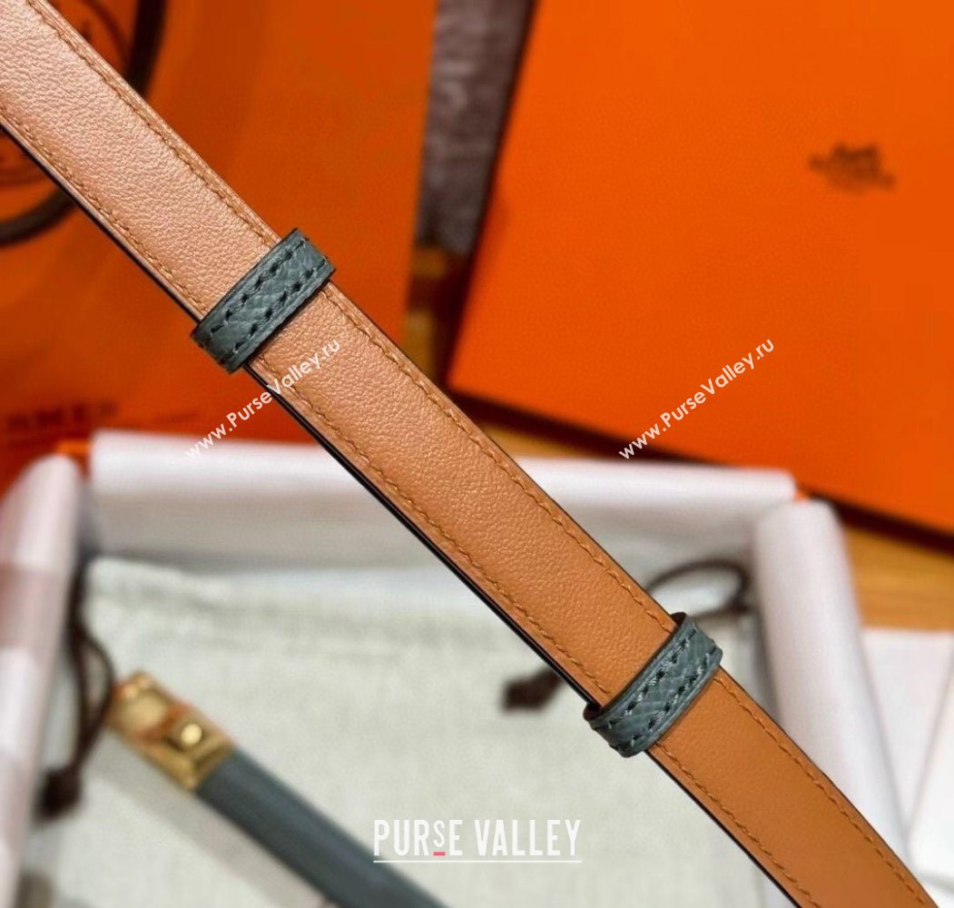Hermes Womens Rivale Belt 1.8cm with Two Medor Studs and Ring Buckle Dark Grey/Gold 2025 (99-250725027)