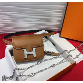 Hermes Constance Slim Pouch Belt 1.5cm in Grained Calfskin with dAncre Buckle Brown 2025 H072405 (99-250724143)