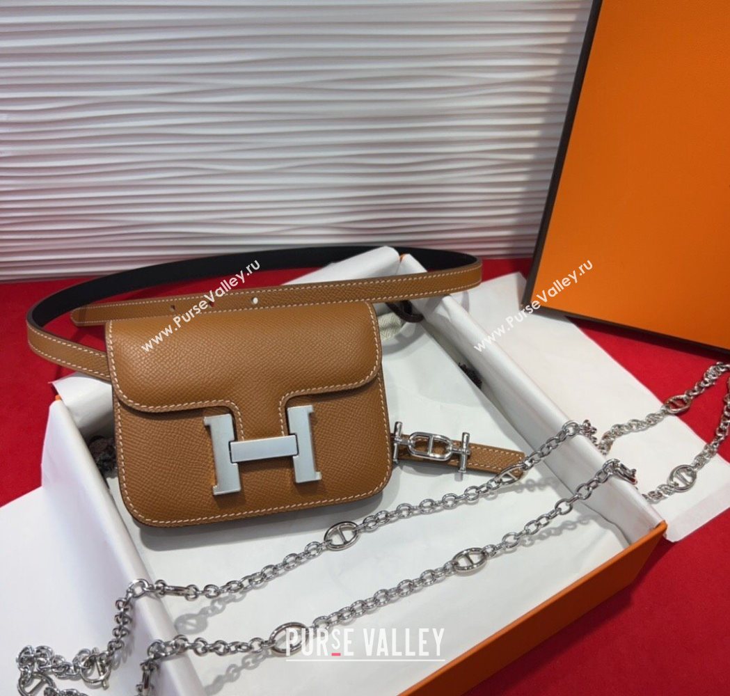 Hermes Constance Slim Pouch Belt 1.5cm in Grained Calfskin with dAncre Buckle Brown 2025 H072405 (99-250724143)
