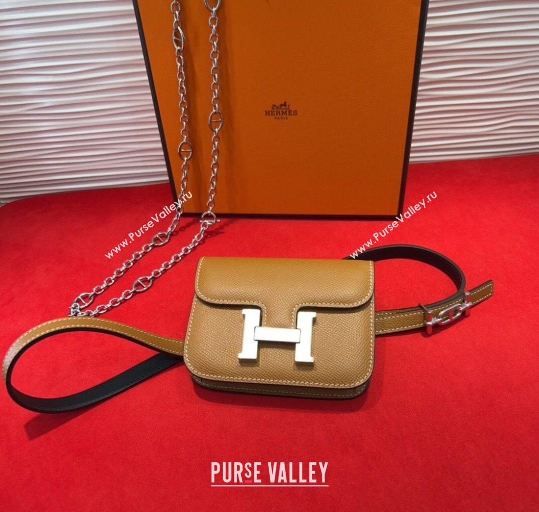 Hermes Constance Slim Pouch Belt 1.5cm in Grained Calfskin with dAncre Buckle Brown 2025 H072405 (99-250724143)