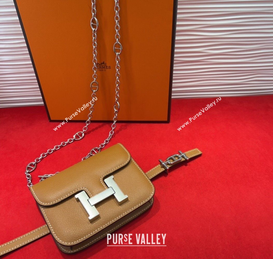 Hermes Constance Slim Pouch Belt 1.5cm in Grained Calfskin with dAncre Buckle Brown 2025 H072405 (99-250724143)