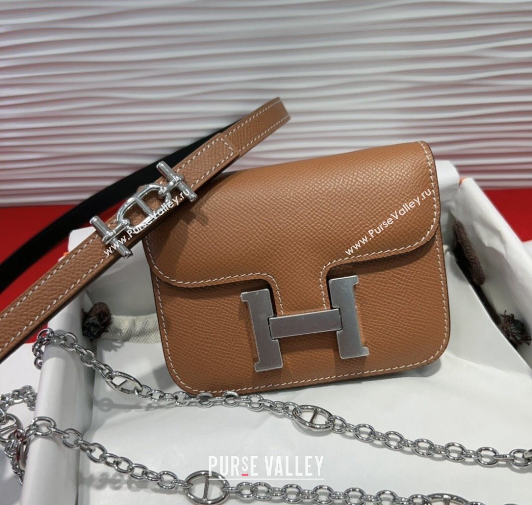 Hermes Constance Slim Pouch Belt 1.5cm in Grained Calfskin with dAncre Buckle Brown 2025 H072405 (99-250724143)
