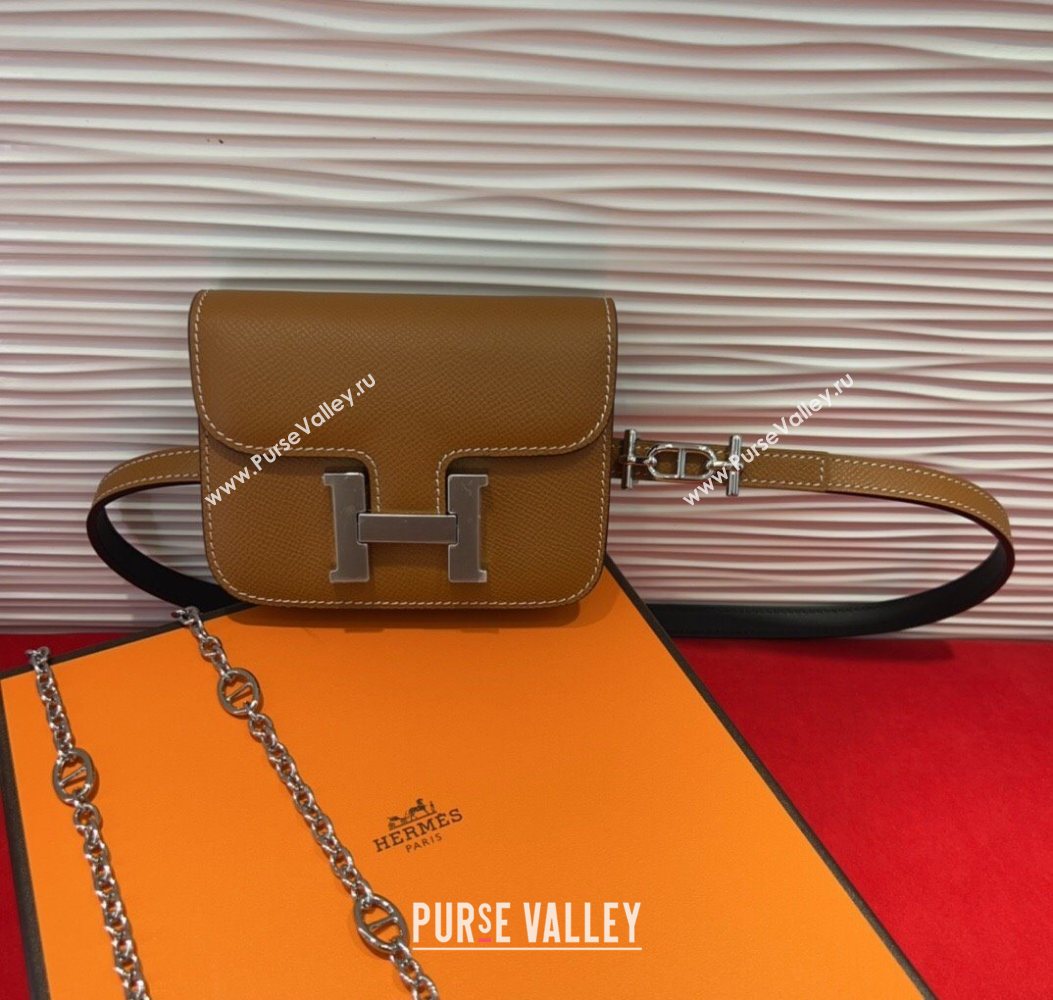 Hermes Constance Slim Pouch Belt 1.5cm in Grained Calfskin with dAncre Buckle Brown 2025 H072405 (99-250724143)