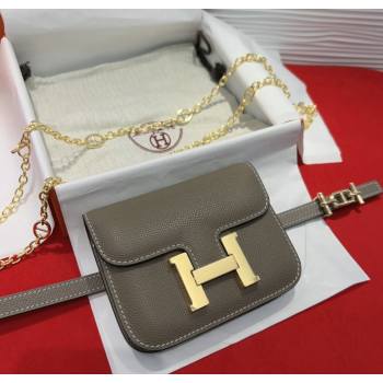 Hermes Constance Slim Pouch Belt 1.5cm in Grained Calfskin with dAncre Buckle Grey 2025 H072406 (99-250724144)