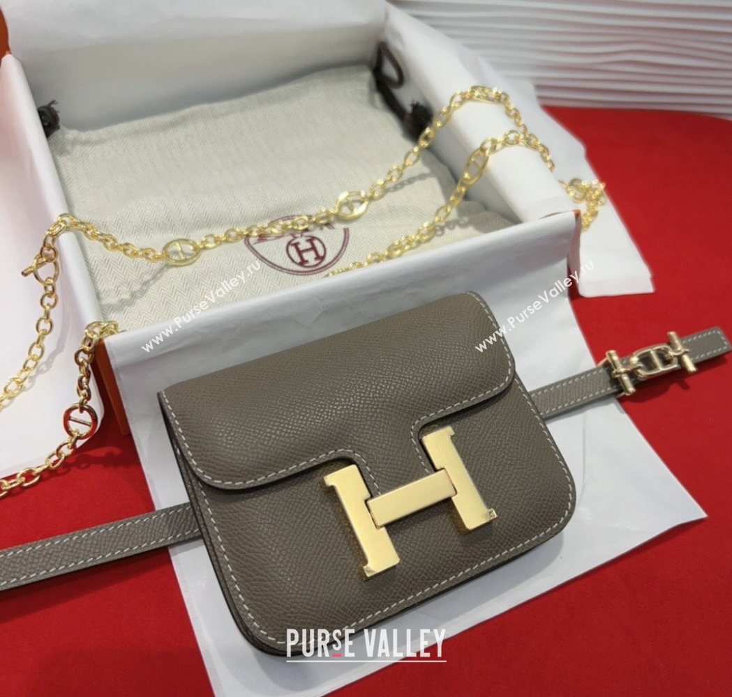 Hermes Constance Slim Pouch Belt 1.5cm in Grained Calfskin with dAncre Buckle Grey 2025 H072406 (99-250724144)