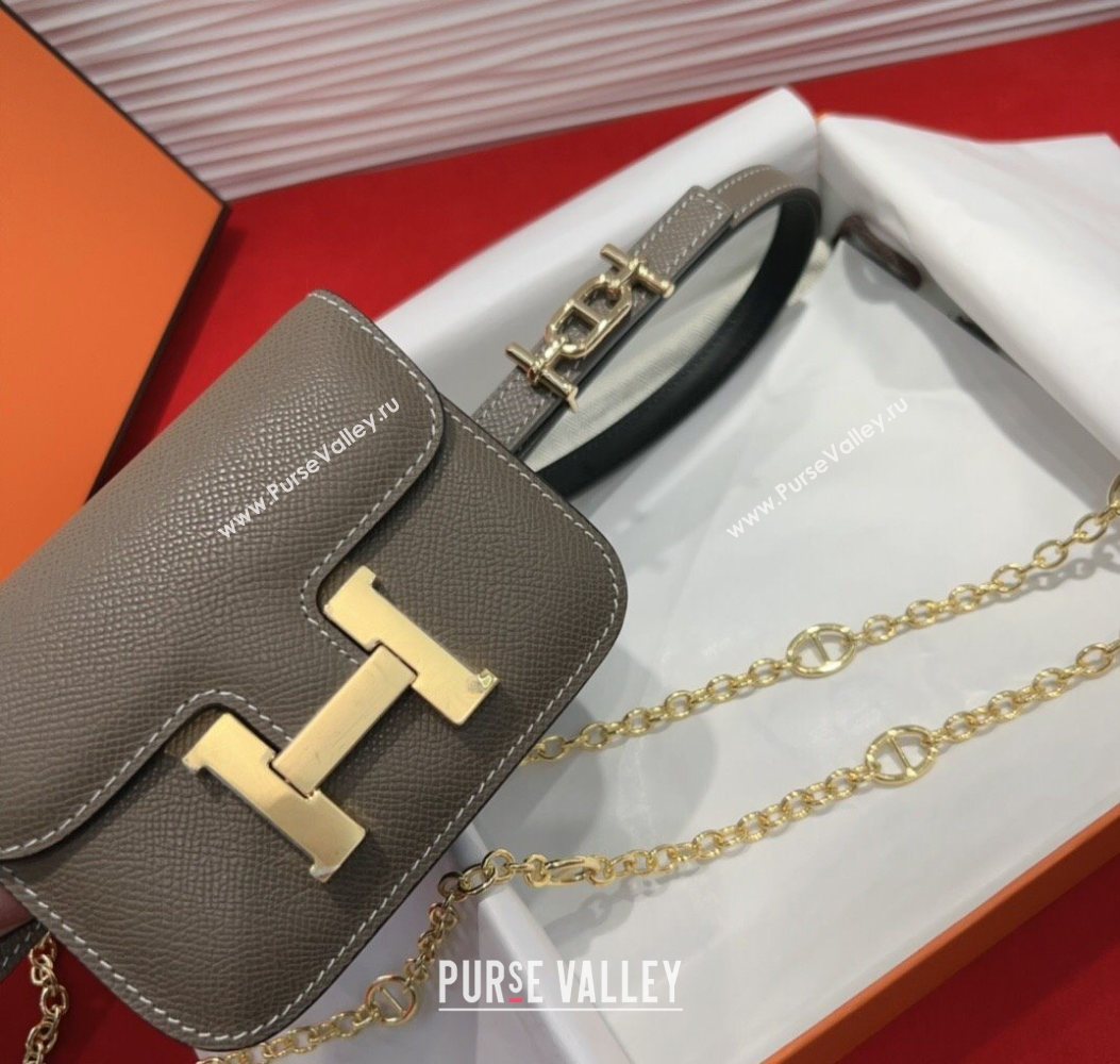 Hermes Constance Slim Pouch Belt 1.5cm in Grained Calfskin with dAncre Buckle Grey 2025 H072406 (99-250724144)