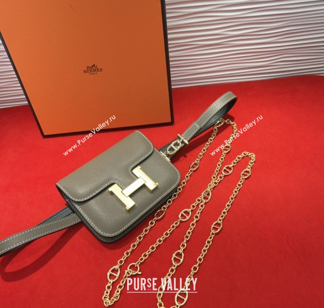 Hermes Constance Slim Pouch Belt 1.5cm in Grained Calfskin with dAncre Buckle Grey 2025 H072406 (99-250724144)