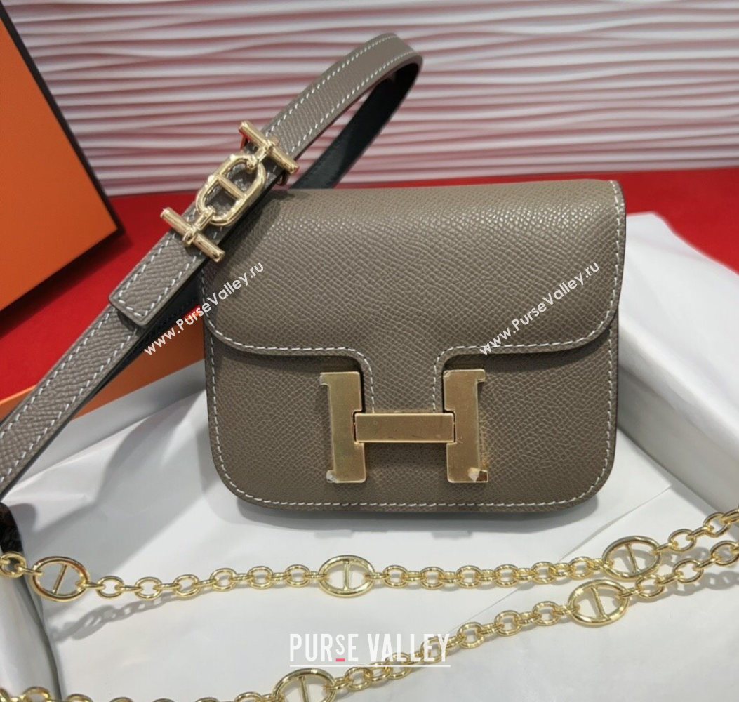 Hermes Constance Slim Pouch Belt 1.5cm in Grained Calfskin with dAncre Buckle Grey 2025 H072406 (99-250724144)
