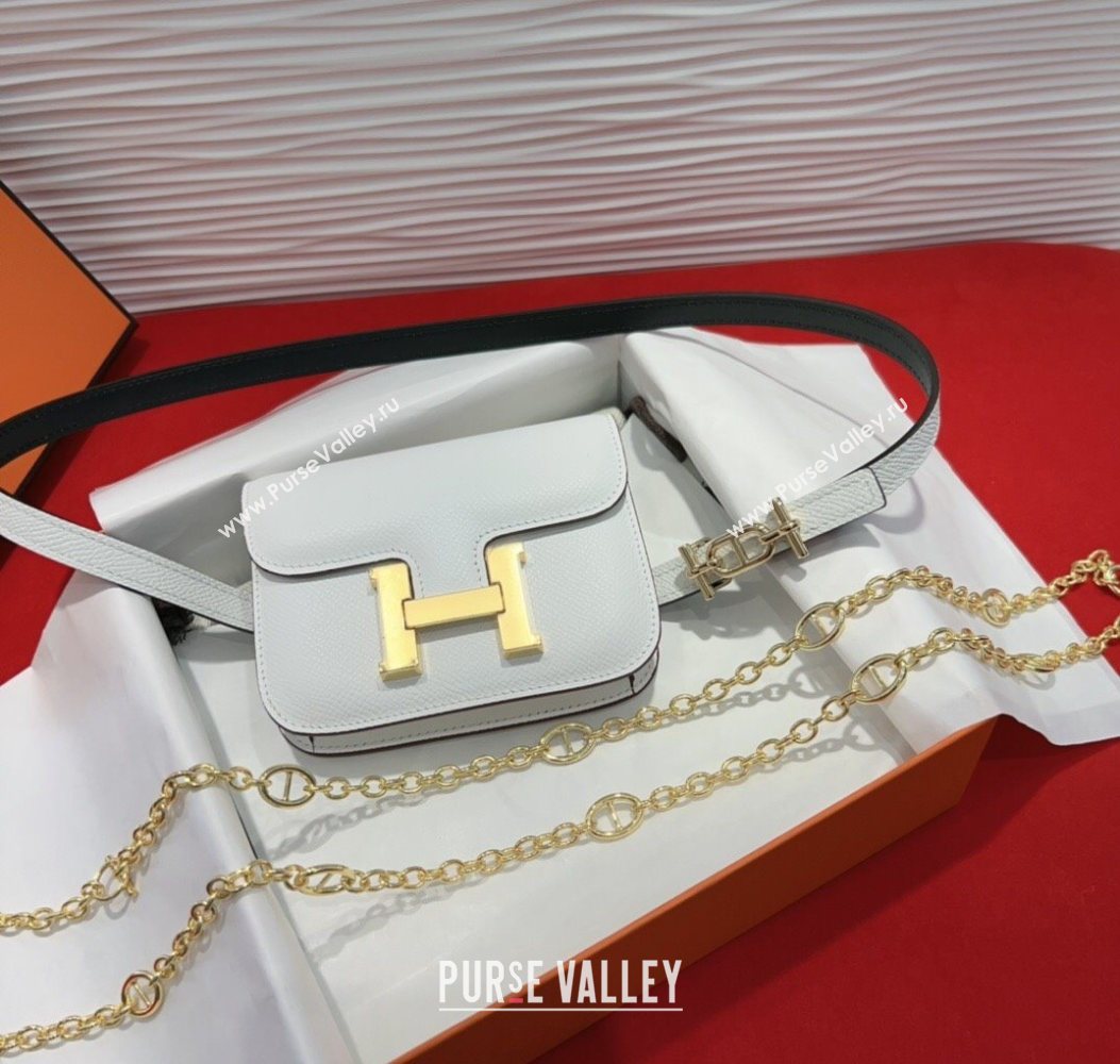 Hermes Constance Slim Pouch Belt 1.5cm in Grained Calfskin with dAncre Buckle White 2025 H072406 (99-250724145)