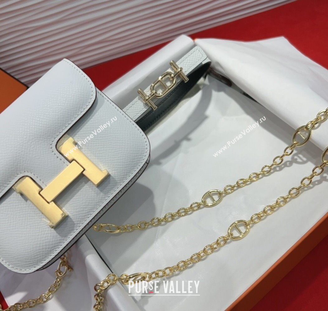 Hermes Constance Slim Pouch Belt 1.5cm in Grained Calfskin with dAncre Buckle White 2025 H072406 (99-250724145)