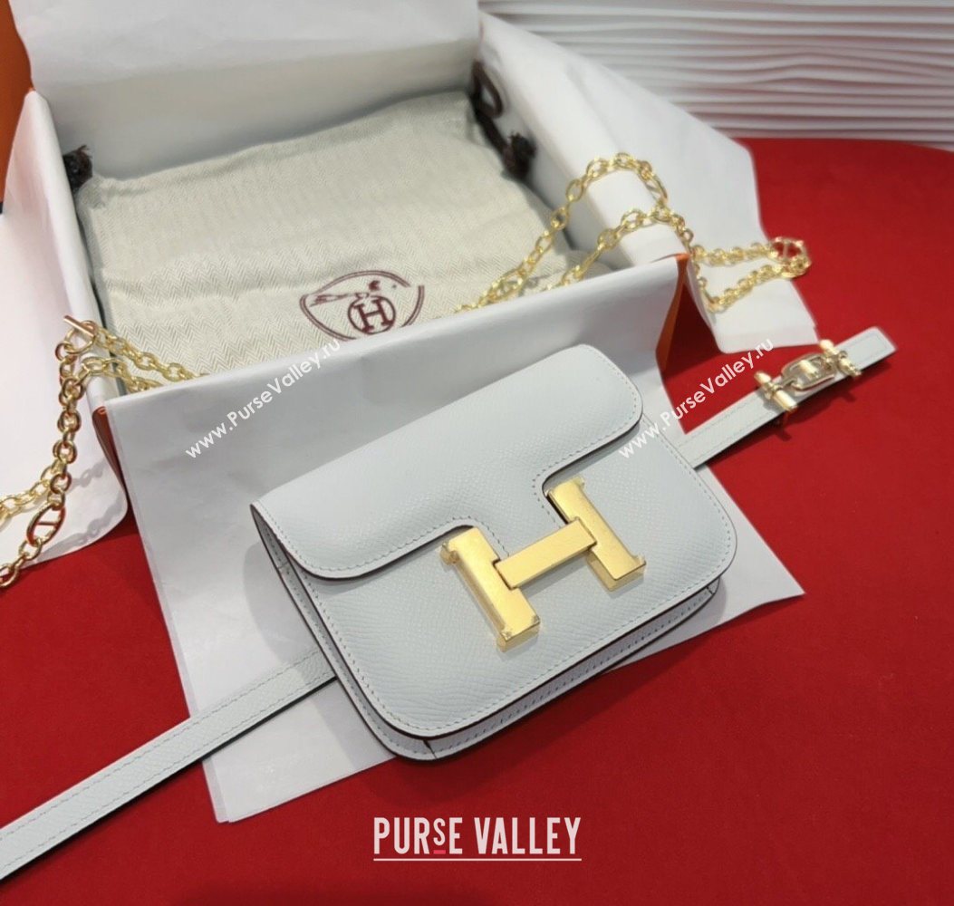 Hermes Constance Slim Pouch Belt 1.5cm in Grained Calfskin with dAncre Buckle White 2025 H072406 (99-250724145)