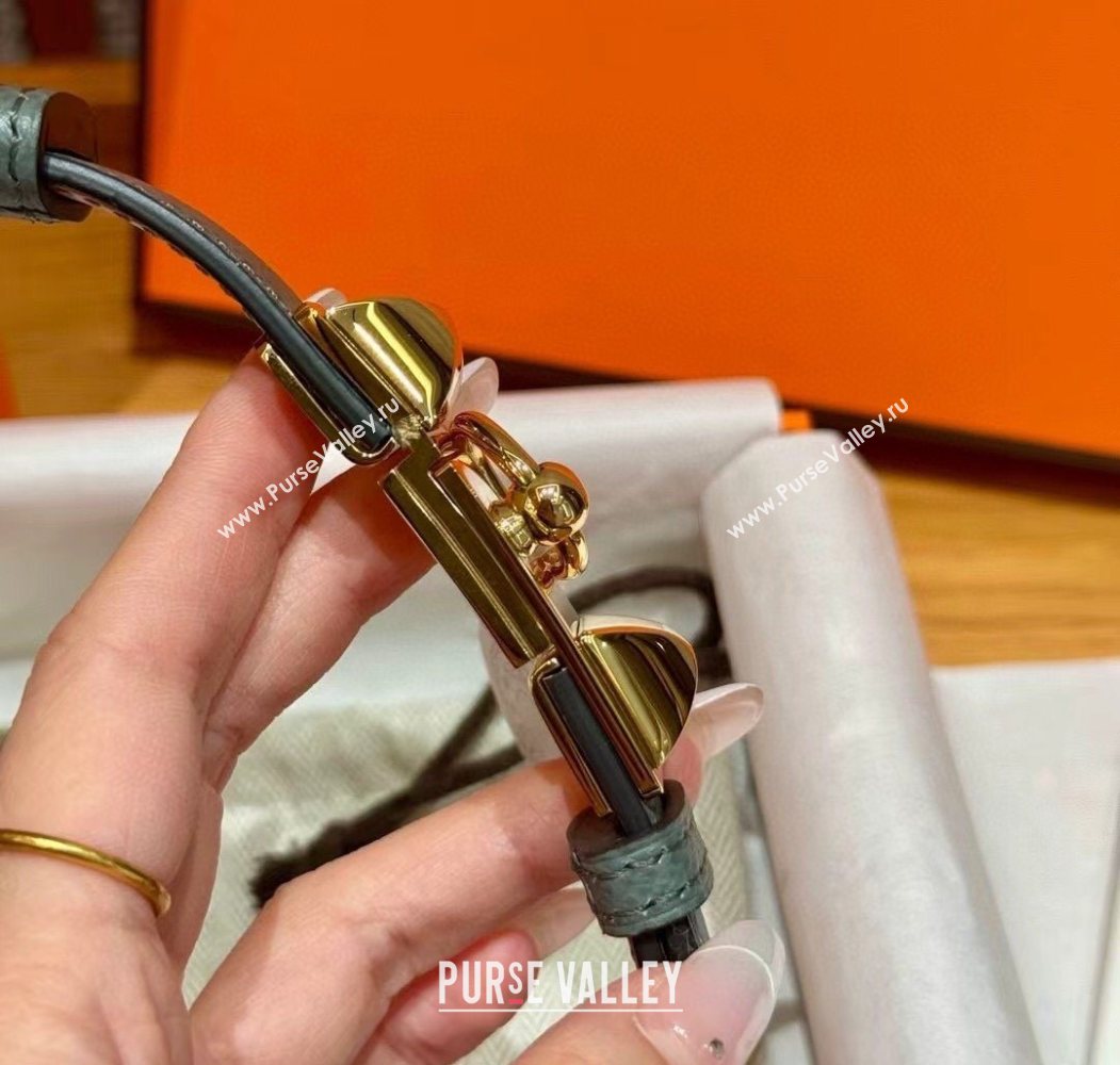 Hermes Womens Rivale Belt 1.8cm with Two Medor Studs and Ring Buckle Dark Grey/Gold 2025 (99-250725027)