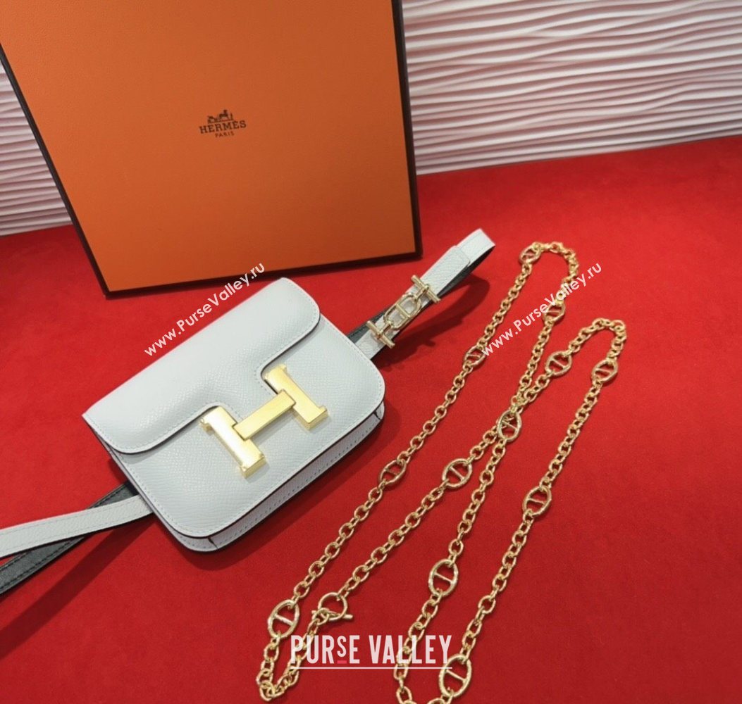 Hermes Constance Slim Pouch Belt 1.5cm in Grained Calfskin with dAncre Buckle White 2025 H072406 (99-250724145)