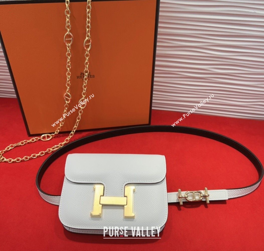 Hermes Constance Slim Pouch Belt 1.5cm in Grained Calfskin with dAncre Buckle White 2025 H072406 (99-250724145)