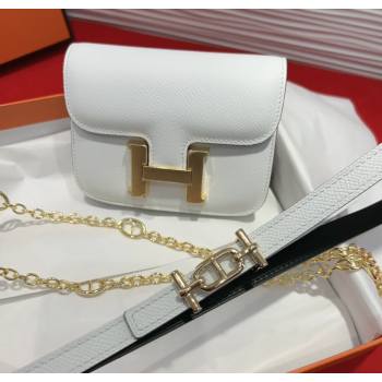 Hermes Constance Slim Pouch Belt 1.5cm in Grained Calfskin with dAncre Buckle White 2025 H072406 (99-250724145)