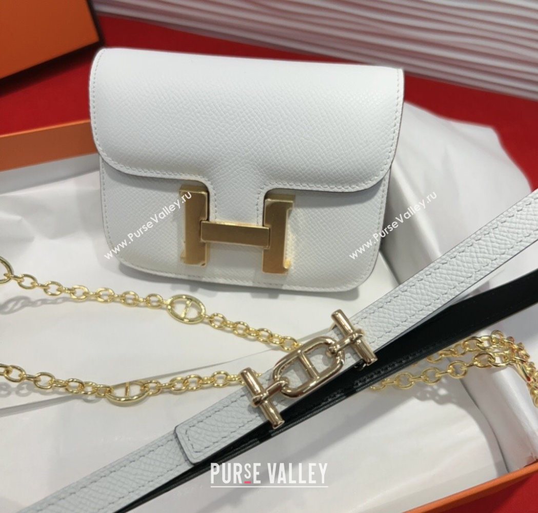 Hermes Constance Slim Pouch Belt 1.5cm in Grained Calfskin with dAncre Buckle White 2025 H072406 (99-250724145)
