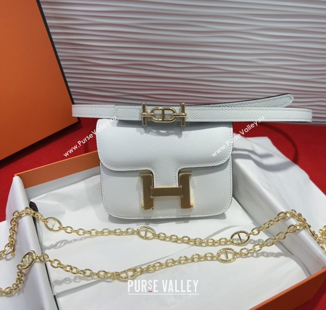 Hermes Constance Slim Pouch Belt 1.5cm in Grained Calfskin with dAncre Buckle White 2025 H072406 (99-250724145)