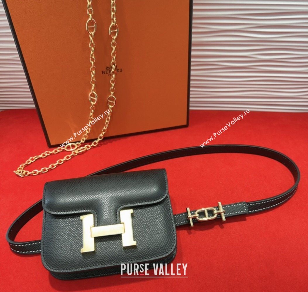 Hermes Constance Slim Pouch Belt 1.5cm in Grained Calfskin with dAncre Buckle Black 2025 H072406 (99-250724146)