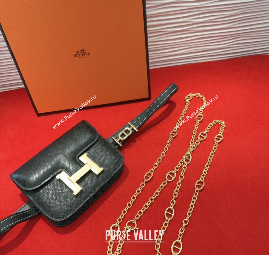 Hermes Constance Slim Pouch Belt 1.5cm in Grained Calfskin with dAncre Buckle Black 2025 H072406 (99-250724146)