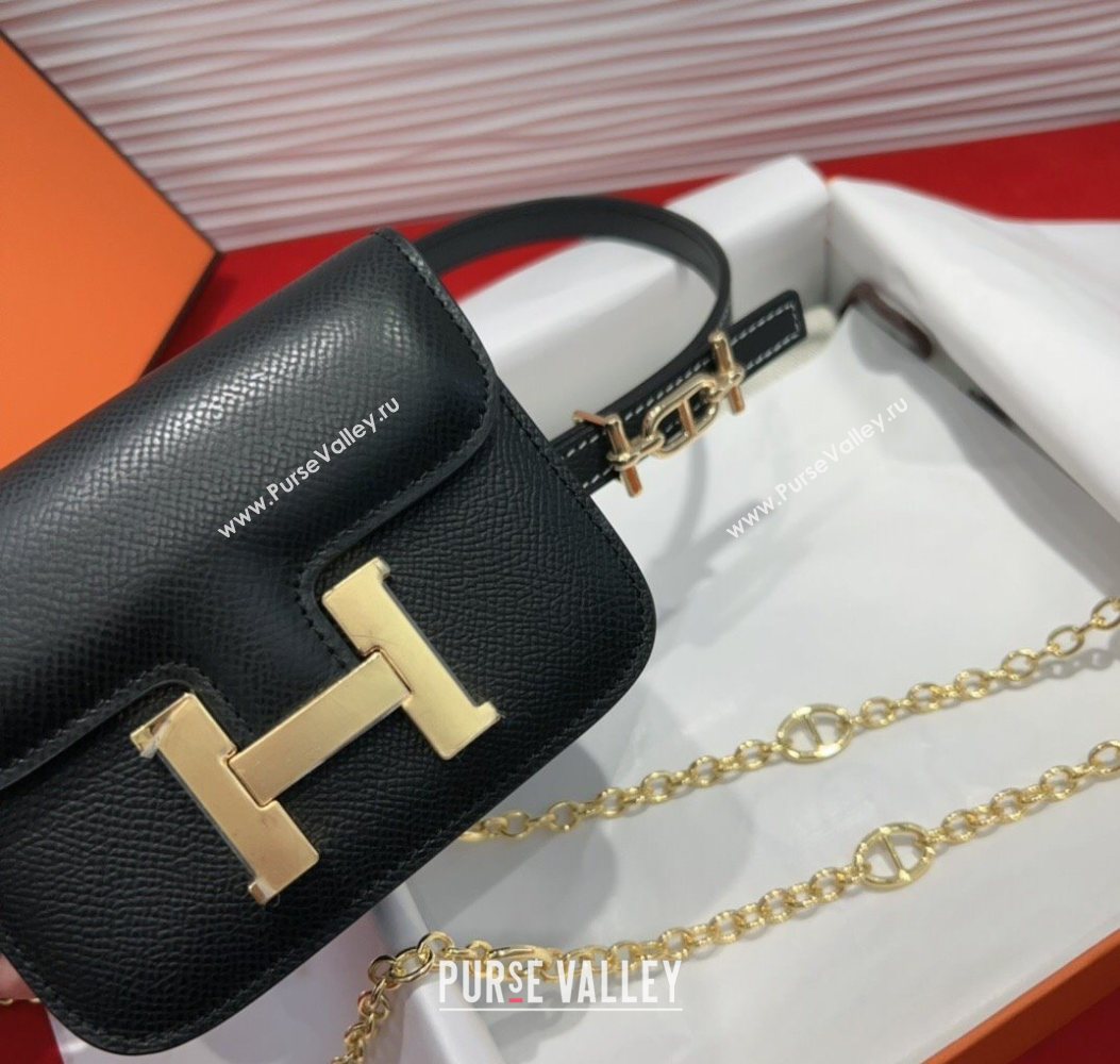 Hermes Constance Slim Pouch Belt 1.5cm in Grained Calfskin with dAncre Buckle Black 2025 H072406 (99-250724146)