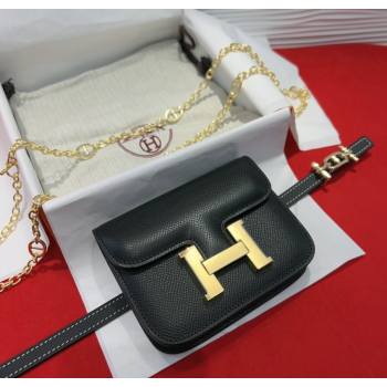 Hermes Constance Slim Pouch Belt 1.5cm in Grained Calfskin with dAncre Buckle Black 2025 H072406 (99-250724146)