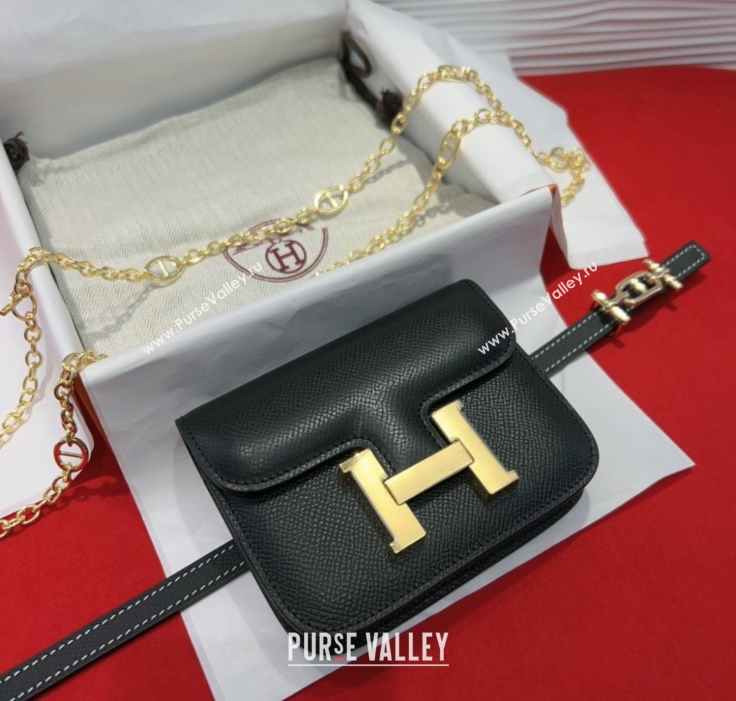 Hermes Constance Slim Pouch Belt 1.5cm in Grained Calfskin with dAncre Buckle Black 2025 H072406 (99-250724146)