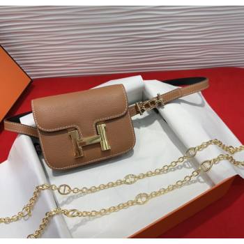 Hermes Constance Slim Pouch Belt 1.5cm in Grained Calfskin with dAncre Buckle Brown 2025 H072406 (99-250724147)