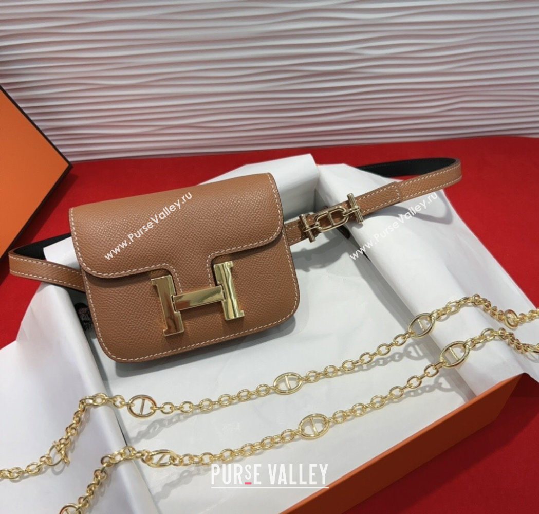 Hermes Constance Slim Pouch Belt 1.5cm in Grained Calfskin with dAncre Buckle Brown 2025 H072406 (99-250724147)