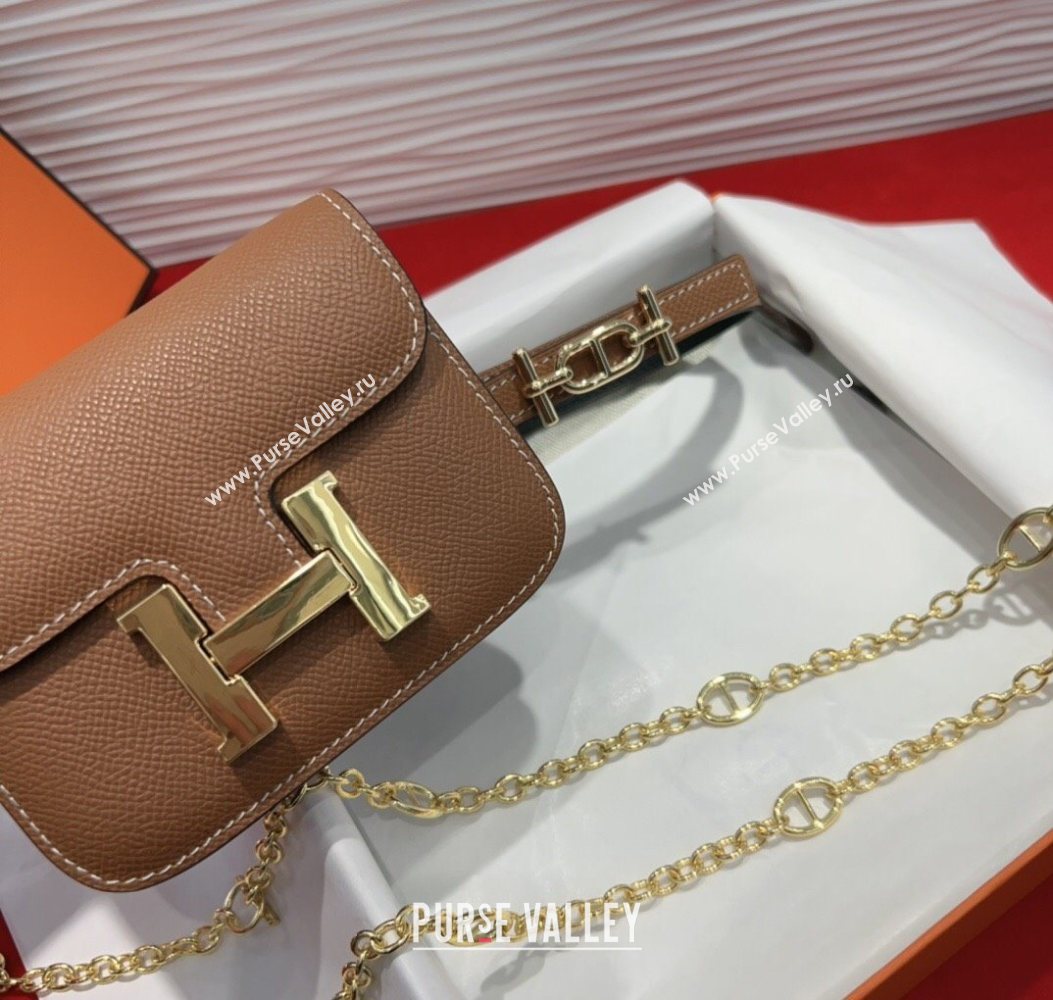 Hermes Constance Slim Pouch Belt 1.5cm in Grained Calfskin with dAncre Buckle Brown 2025 H072406 (99-250724147)