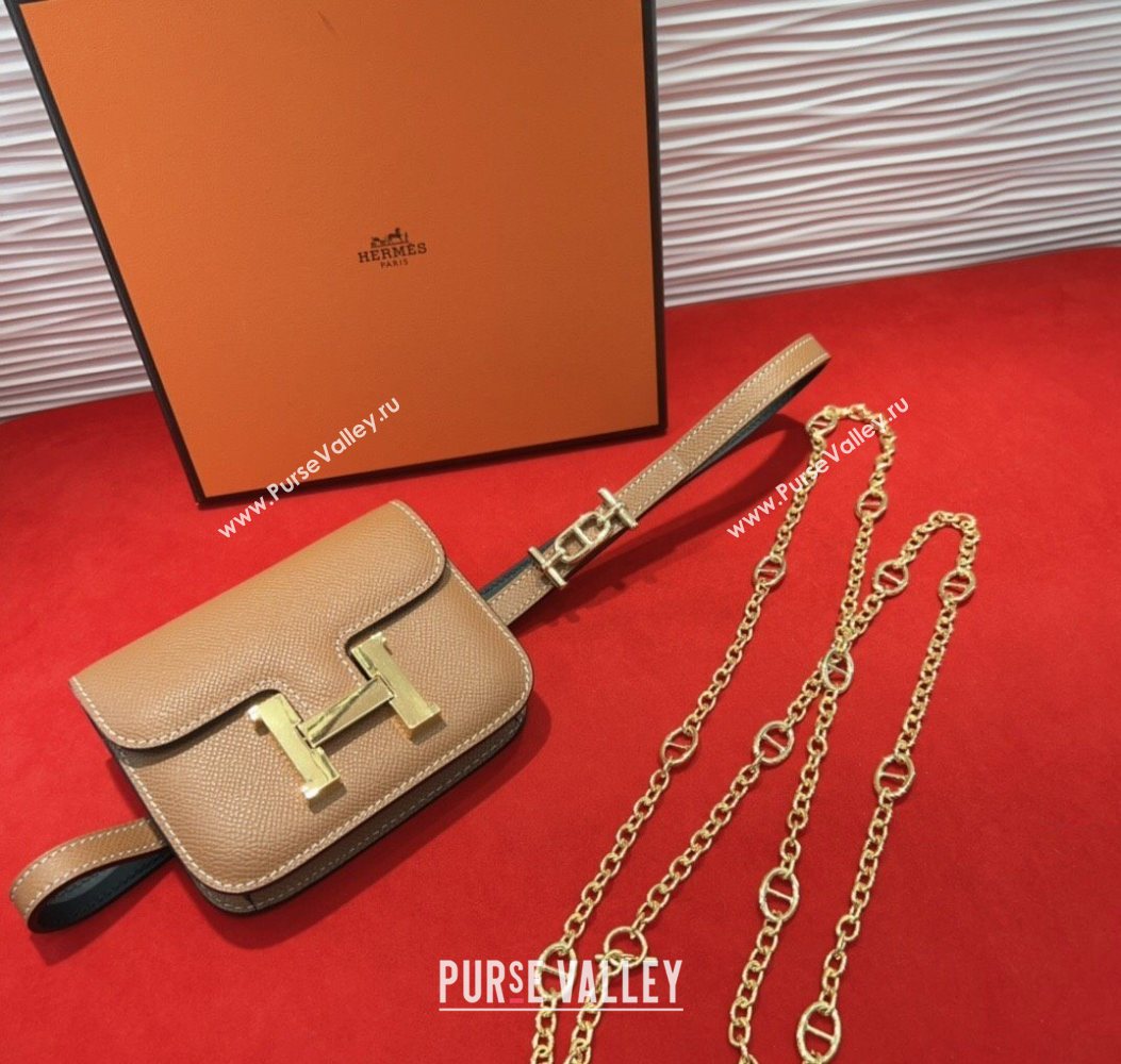 Hermes Constance Slim Pouch Belt 1.5cm in Grained Calfskin with dAncre Buckle Brown 2025 H072406 (99-250724147)