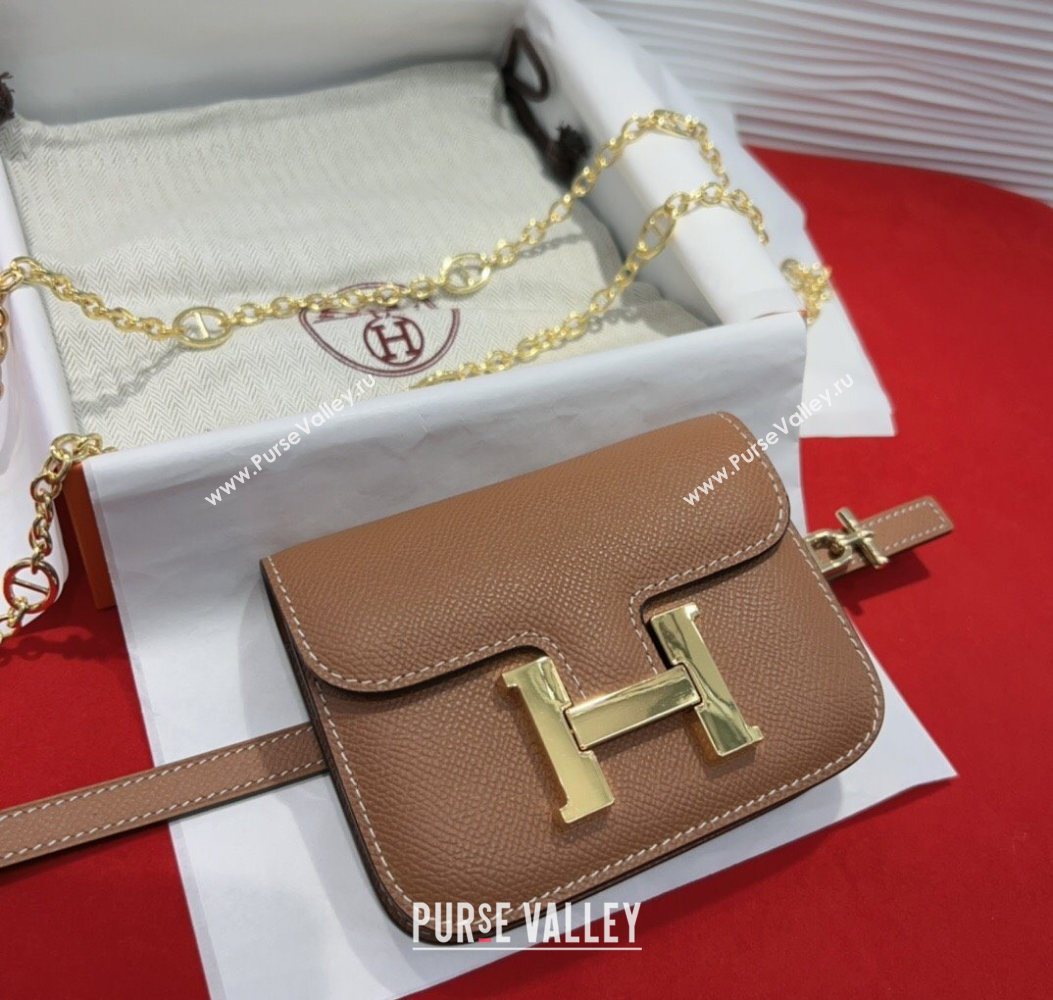 Hermes Constance Slim Pouch Belt 1.5cm in Grained Calfskin with dAncre Buckle Brown 2025 H072406 (99-250724147)