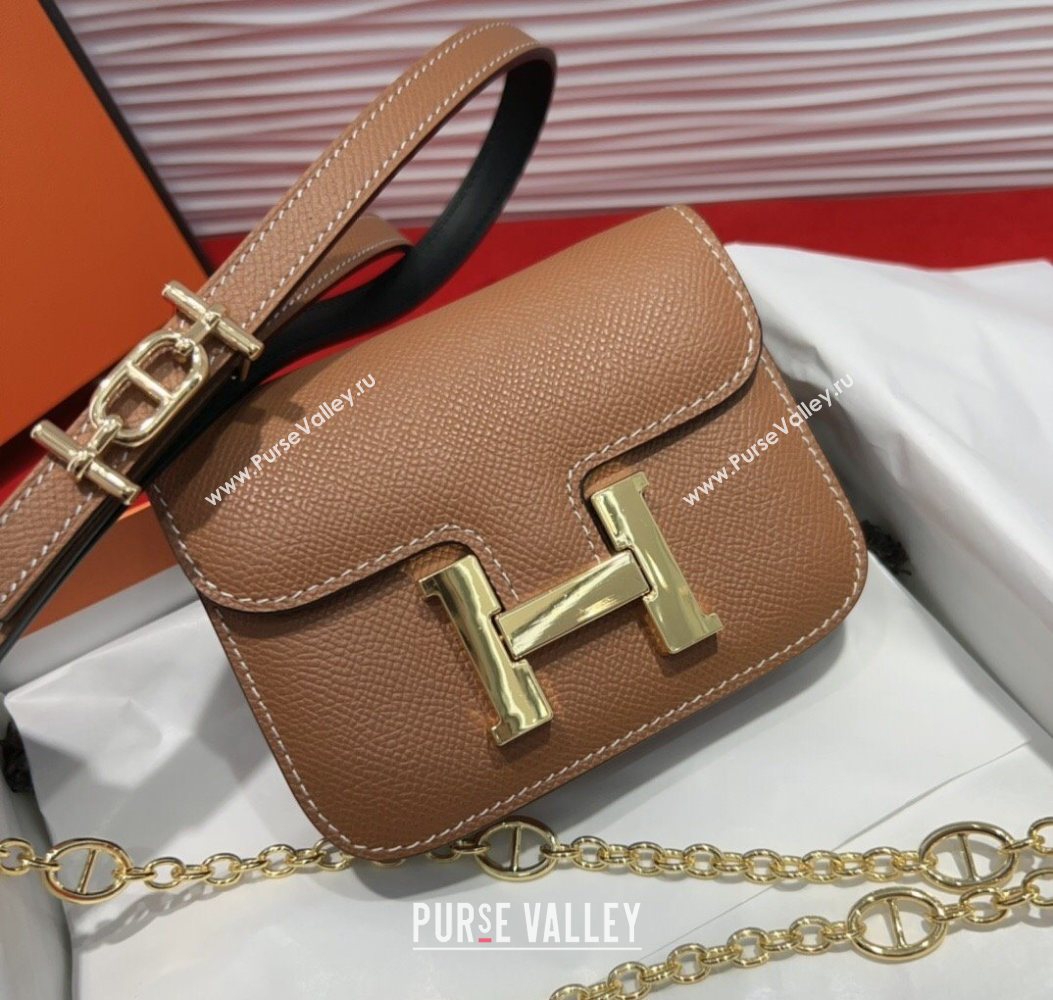 Hermes Constance Slim Pouch Belt 1.5cm in Grained Calfskin with dAncre Buckle Brown 2025 H072406 (99-250724147)