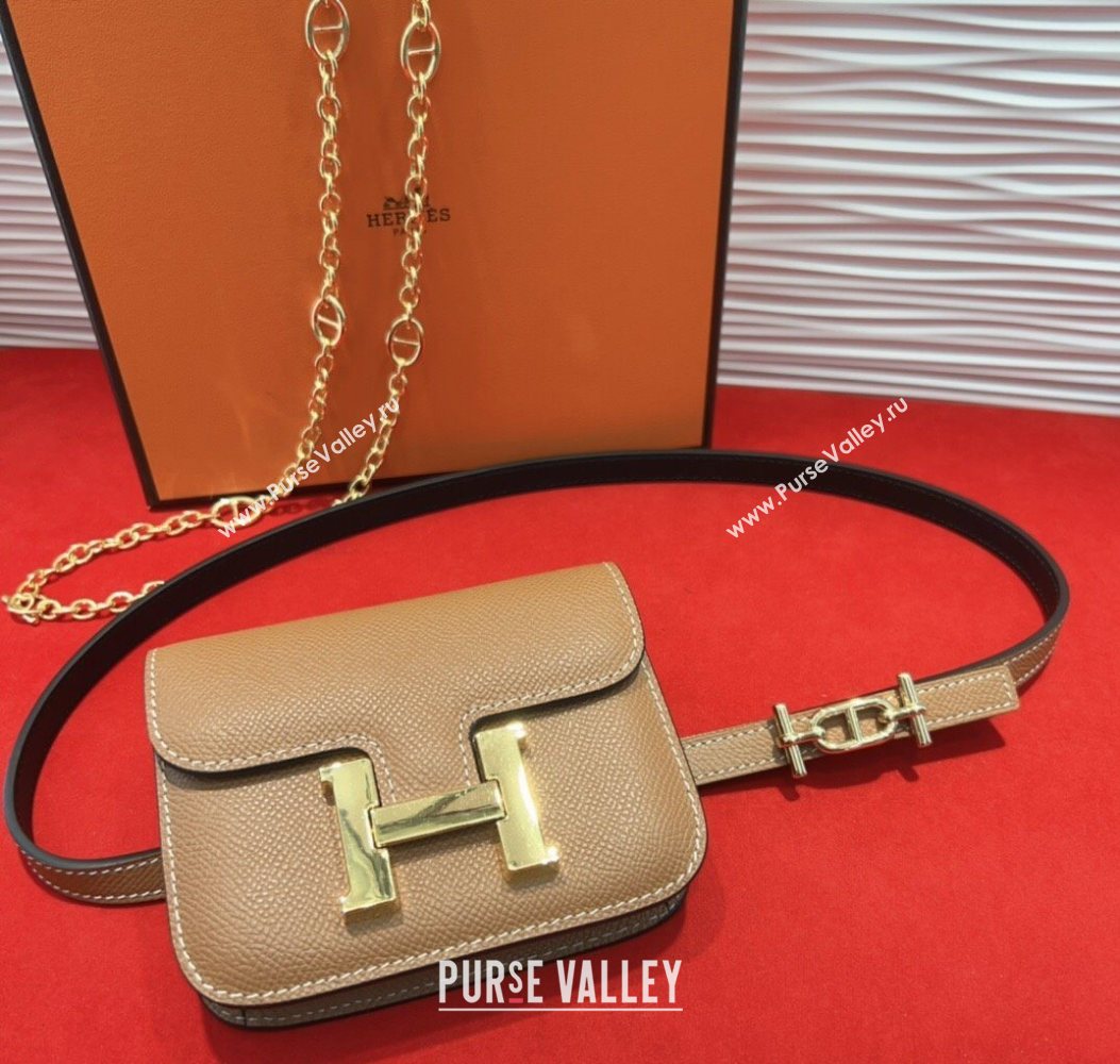 Hermes Constance Slim Pouch Belt 1.5cm in Grained Calfskin with dAncre Buckle Brown 2025 H072406 (99-250724147)
