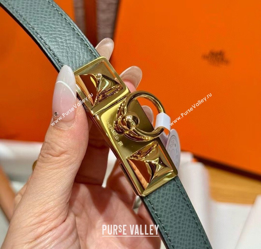 Hermes Womens Rivale Belt 1.8cm with Two Medor Studs and Ring Buckle Dark Grey/Gold 2025 (99-250725027)