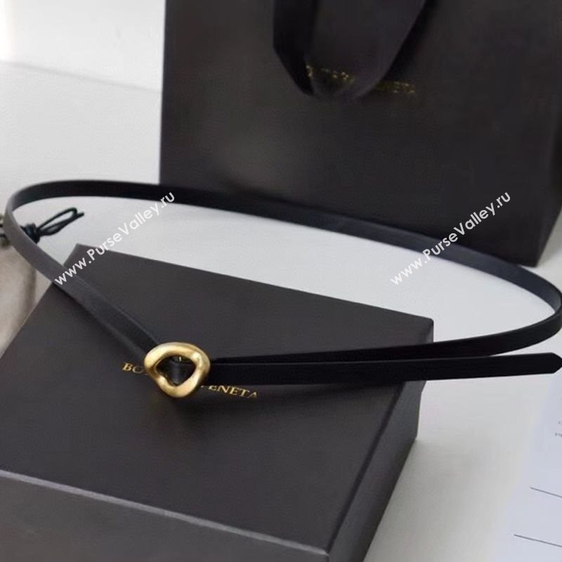 Bottega Veneta Calfskin Leather Belt 1cm with Knot Buckle Black 2025 0725 (99-250725069)