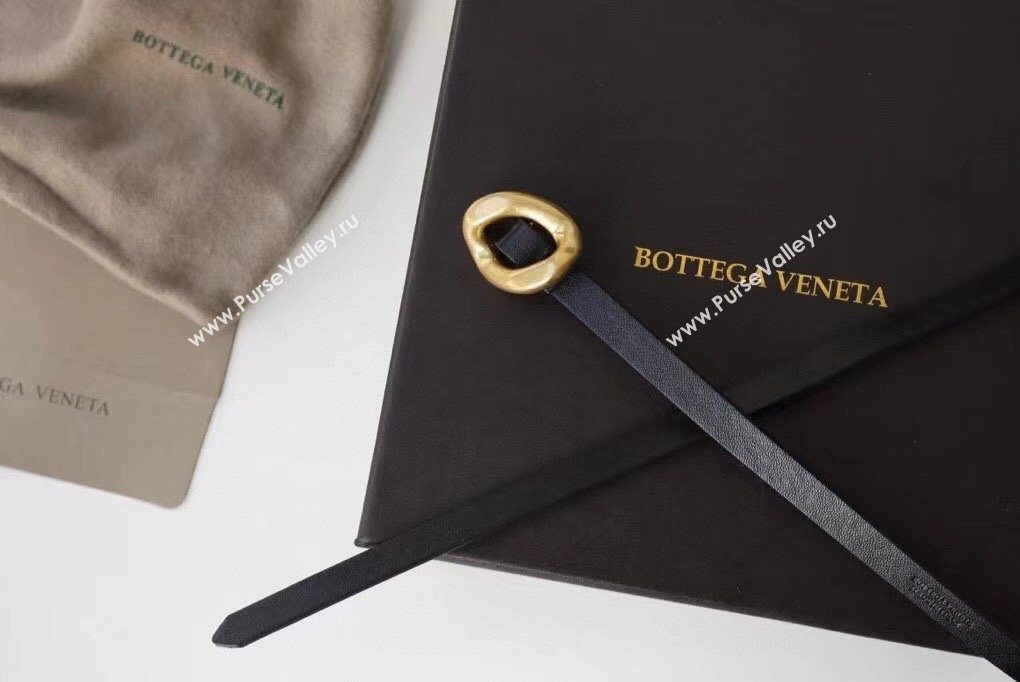 Bottega Veneta Calfskin Leather Belt 1cm with Knot Buckle Black 2025 0725 (99-250725069)