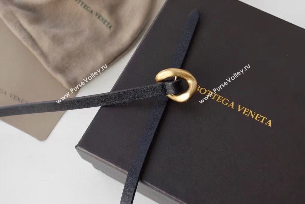 Bottega Veneta Calfskin Leather Belt 1cm with Knot Buckle Black 2025 0725 (99-250725069)