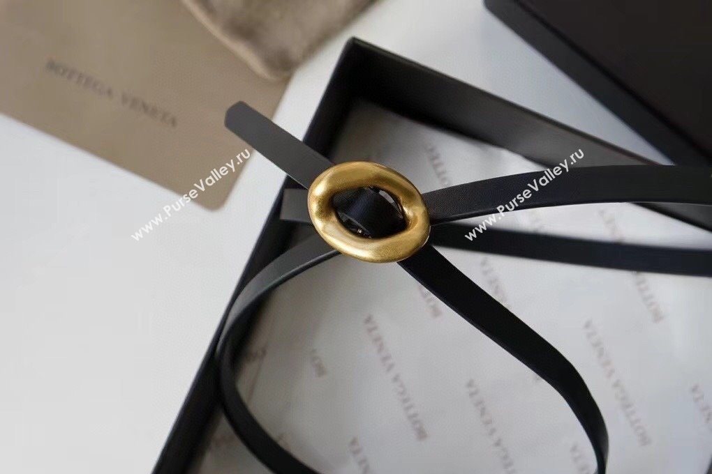 Bottega Veneta Calfskin Leather Belt 1cm with Knot Buckle Black 2025 0725 (99-250725069)