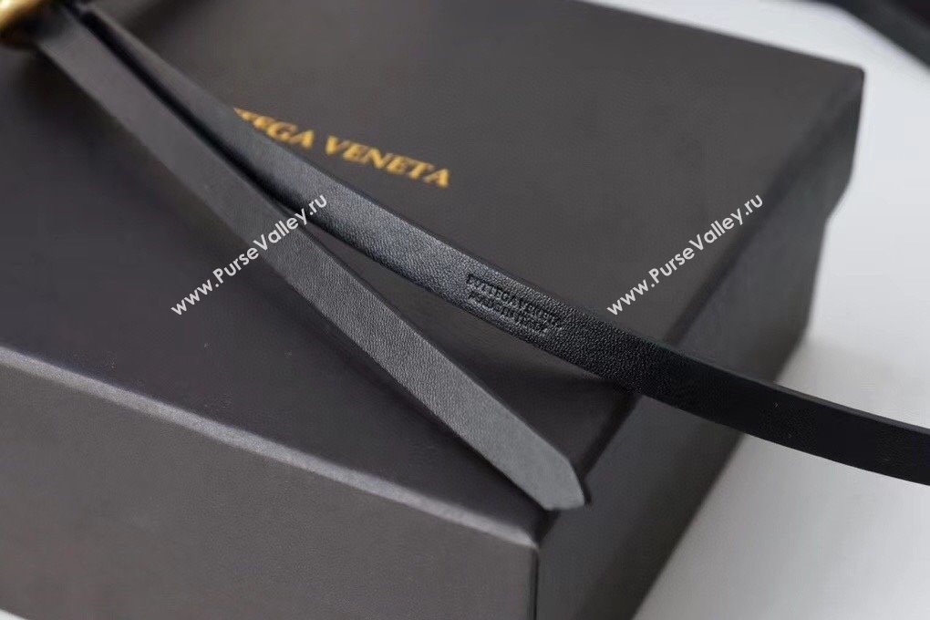 Bottega Veneta Calfskin Leather Belt 1cm with Knot Buckle Black 2025 0725 (99-250725069)