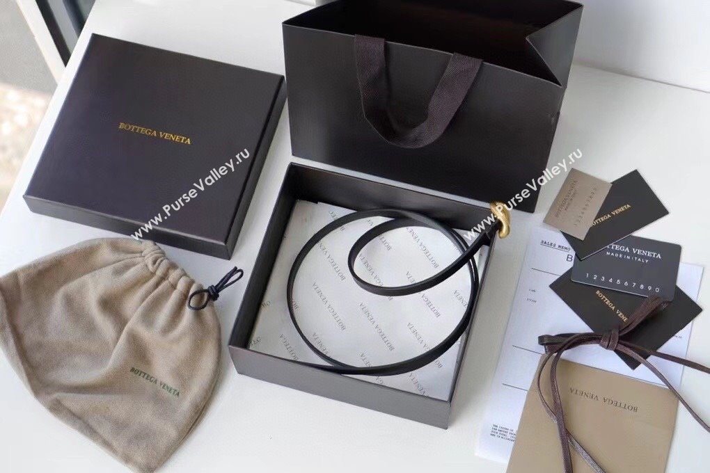 Bottega Veneta Calfskin Leather Belt 1cm with Knot Buckle Black 2025 0725 (99-250725069)